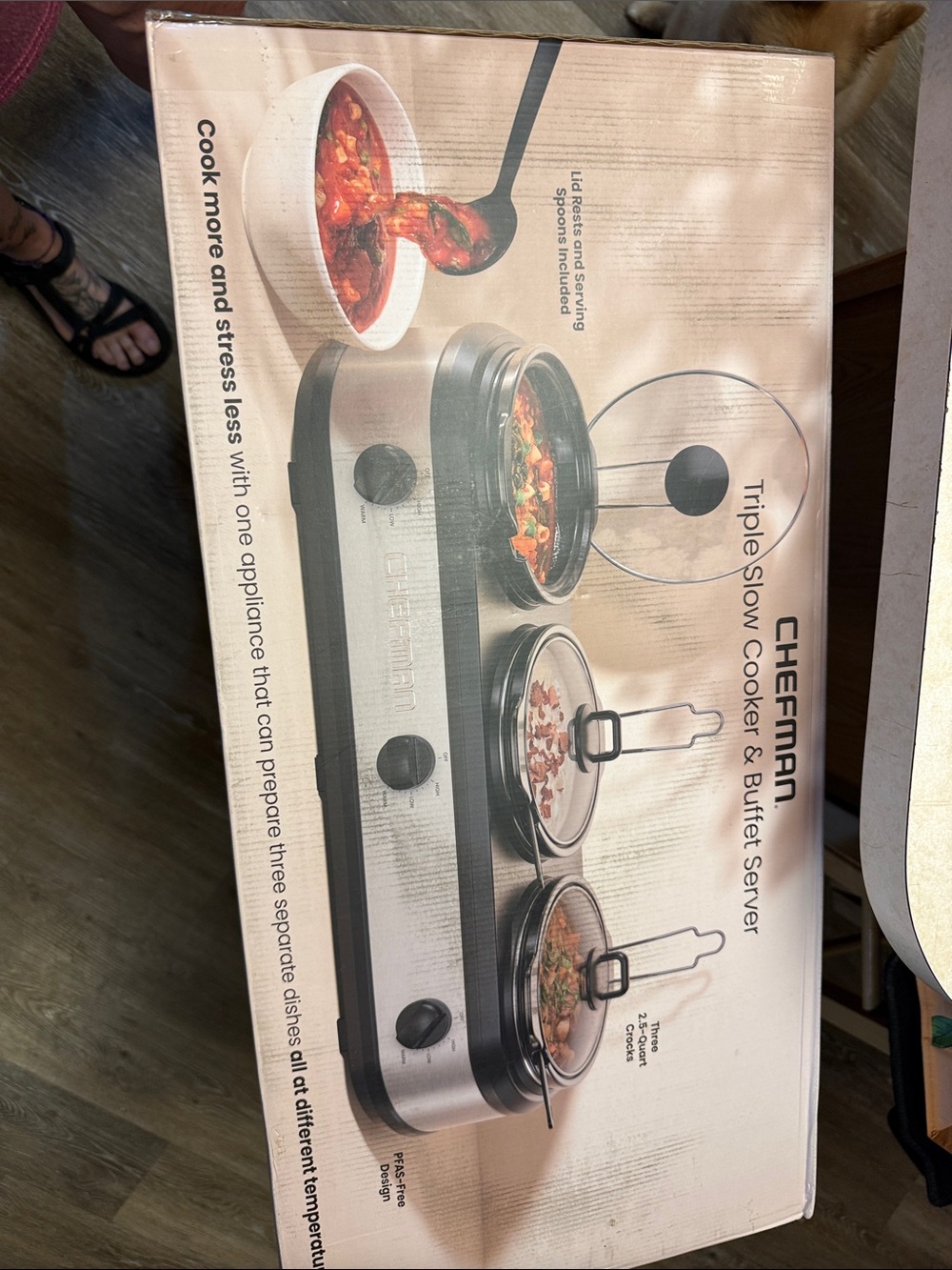 Chefman Triple Slow Cooker & Buffet Server - Silver and Black